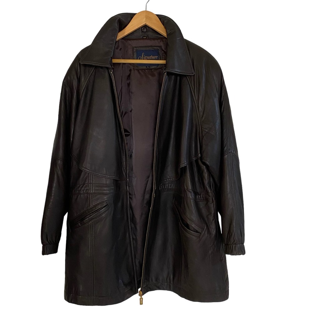 Womens Vintage Signature Brown Leather Jacket, Size Large, NWOT,